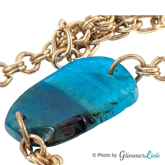 Vintage RG Graziano Blue Agate Long Gold Tone Necklace 36 Inch Layering Station - Picture 10 of 11